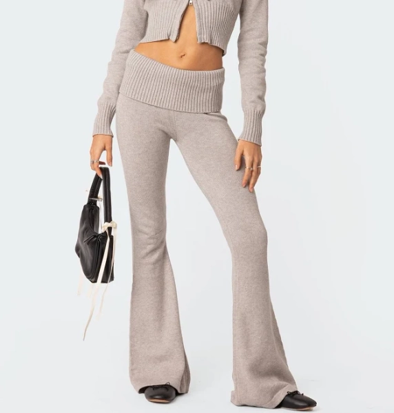 Edikted Women's Desiree Knitted Low Rise Fold Over Pants