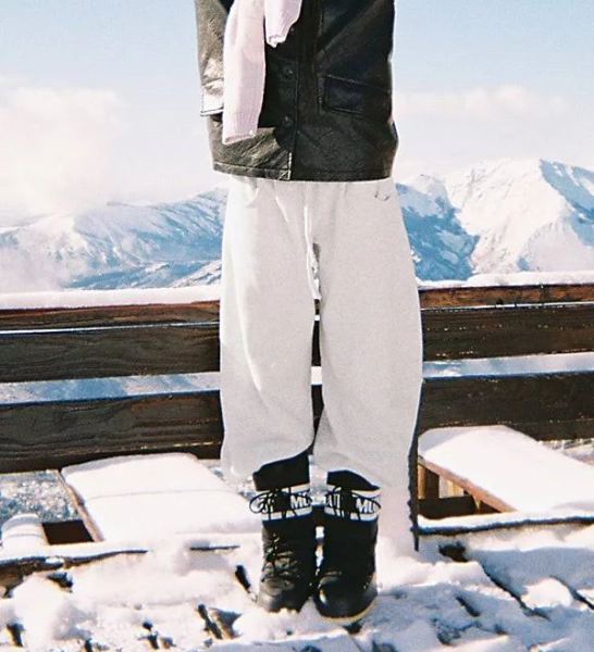 Out From Under Essential Barrel Leg Full Length Sweatpant in Grey Cotton, Women's M at Urban Outfitters