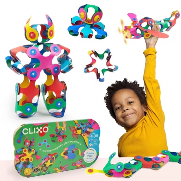 Clixo Creator Pack: Magnetic Building Sets for Creative Thinking & Fine Motor Skills, Includes Instruction Guide, 42 Pieces