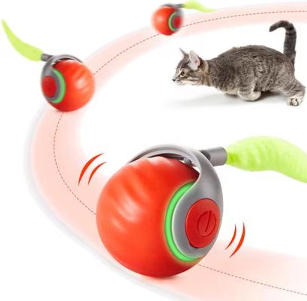 POTAROMA Rechargable Automatic Ball Cat Toy with Feather Tail, Orange - Chewy.com