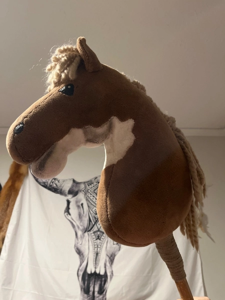 Very cute, brown &amp; white paint  hobby horse stick toy. 
