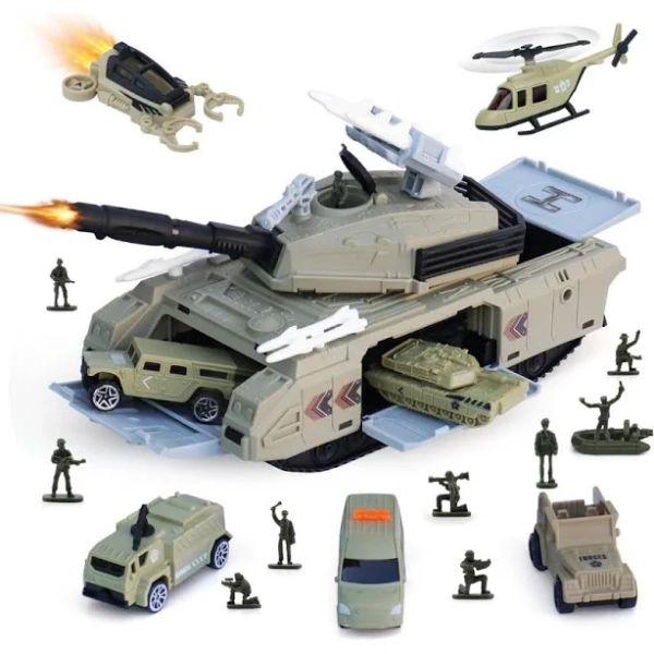 Toy Sets, Toys with 7 Vehicles, Trucks Helicopter Birthday Gift for Boys Age 4-7, Easy to Store