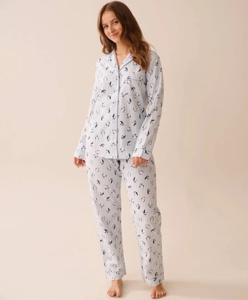 la Vie en Rose Penguin Print Flannel PJ Set
