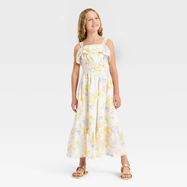 Girls' Watercolor Floral Maxi Dress - Cat & Jack™ Beige XL