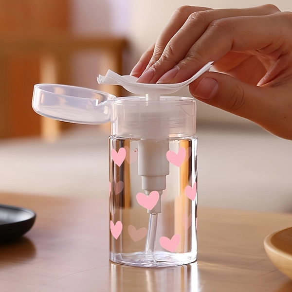 [Portable Travel Bottle] 1pc Portable Transparent PET Refillable Travel Bottle | Cute 1 Pink Love Print, 3.38oz/6.76oz Portable Pump Dispenser, Suitable for Nail Polish Remover, Toner and Makeup Remover, Round Top Design, Hand Wash Only, Reusable