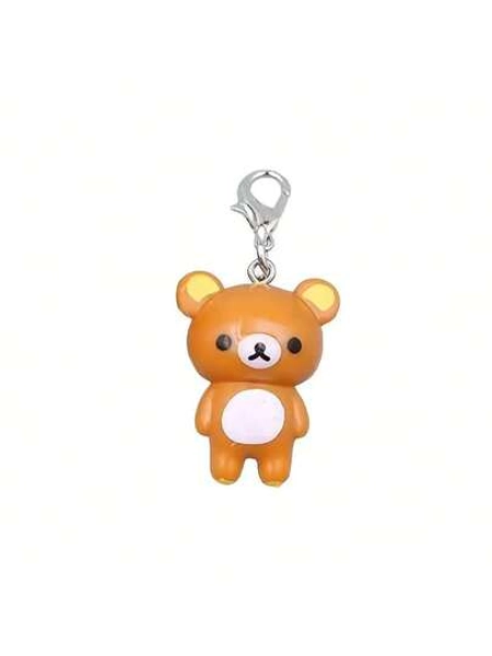 Cute Lazy Bear Keychain - Durable Plastic Bear With Zinc Alloy Chain And Key Ring, Adorable Brown And White Bear Pendant Suitable For Keys, Phones, Bags - Perfect Valentine's Day And Anniversary Couple Gift