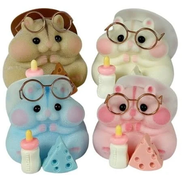 Handmade Taba Squishy Hamster Toy, Soft Silicone Mochi Fidget Toy, Cute Stress Relief Gift (4 Packs - 4 Colors), Size: Small