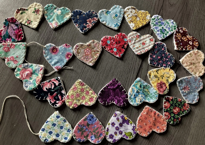Vintage Floral Fabric Heart Garland Patriotic Star Bunting Autumn Banner Primitive Homespun