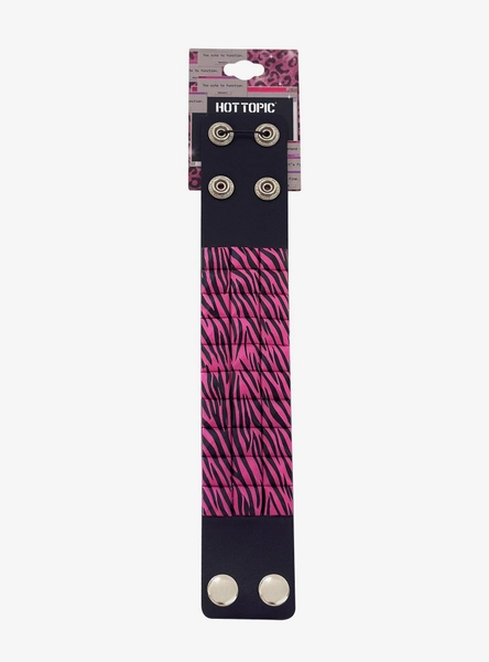 Pink Zebra Pyramid Stud Cuff Bracelet