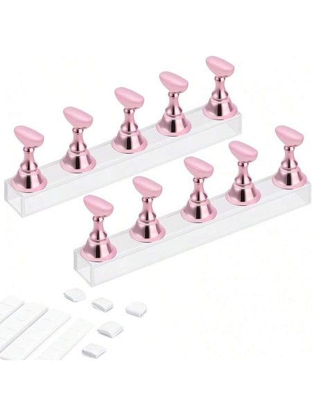 Acrylic Nail Display Stand DIY Nail Crystal Holder Magnetic Practice Stands With Reusable Adhesive Putty Clay For False Nail Tip Manicure Tool (Pink) Nails Display Practice Magnetic Fake Nail Holder For Painting Nails For False Fingernail Manicure Tool Home DIY Salon Supplies