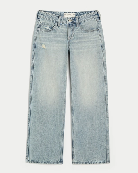 Low-Rise Light Wash Distressed Baggy Jeans