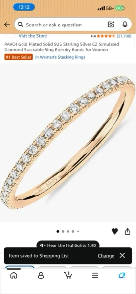 Amazon.com: PAVOI 14K Yellow Gold Plated 925 Sterling Silver Stackable CZ Ring for Women | Thin Band for Stacking | Simulated Diamond Eternity Wedding Band | Size 5: Clothing, Shoes & Jewelry