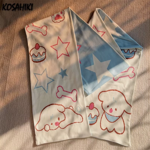 Japanese Fashion Cartoon Streetwear Scarves Y2k Aesthetic Girl Printing Scarf Harajuku Two-sided Warmth All Match Neckerchief - AliExpress 200000297