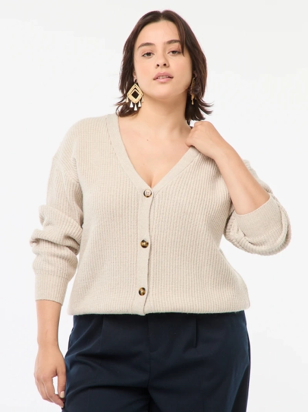 Gilet cardigan en maille côtelée - Beige