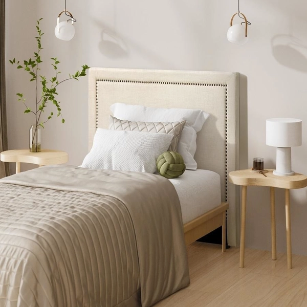 Oikiture King Single Bed Headboard Bedhead Bedroom Furniture - Beige