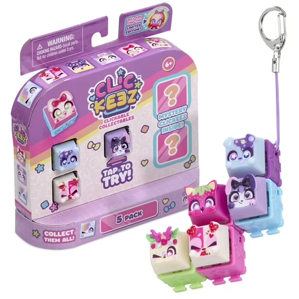 Clickeez Series 1, 5 Pack- Collectable Character Keyboard Key Fidget Toy For Ages 6 And Up
