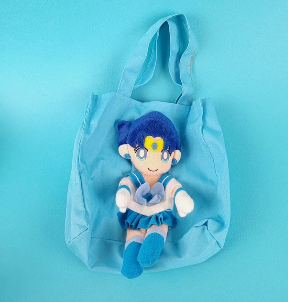 Banpresto Vtg Sailor Mercury Sailor Moon Plush Tote Bag Purse Doll Toy Japan