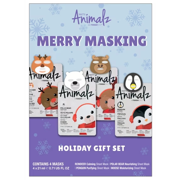 Pretty Animalz Merry Masking Animalz Gift Set, 4 Printed Face Masks, For All Skin Types - 4 pack