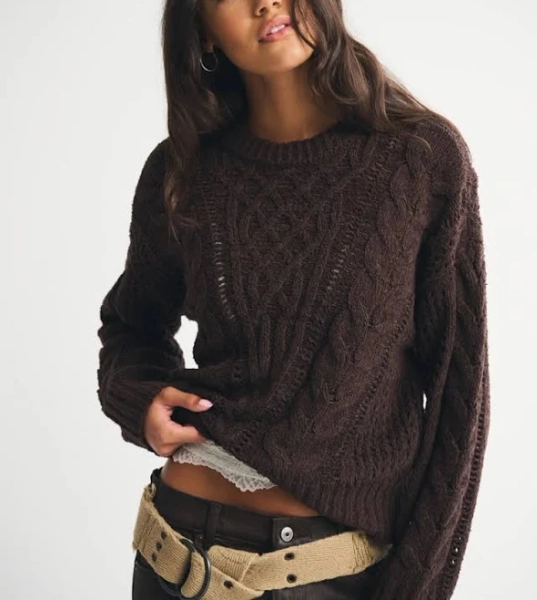Abercrombie & Fitch Women's Textural Stitch Cable Crew Sweater