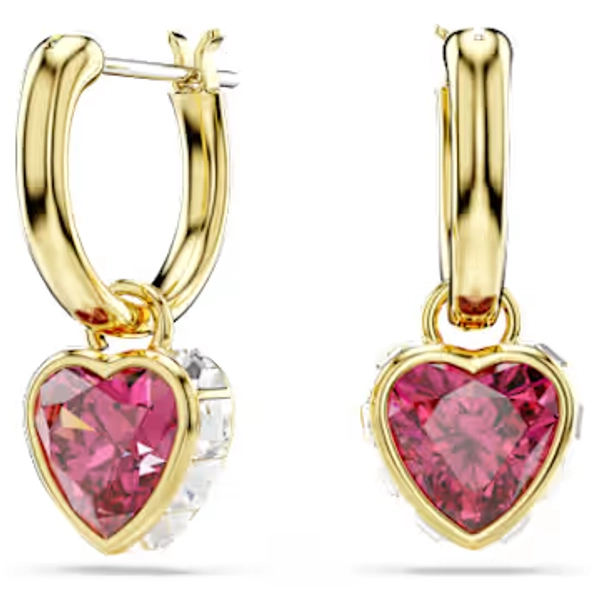 Chroma drop earrings, Heart, Red, 18K gold finish