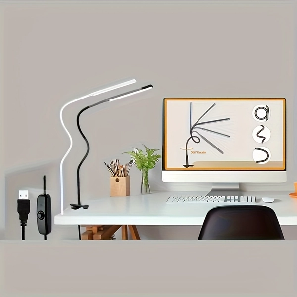 This LED Clip-On Desk Lamp Features a Convenient Clip Design, Making It Suitable for Reading And Office Use While Protecting Your Eyes. It'S a Portable Home/Office Lighting Fixture, USB Powered, And Requires No Batteries