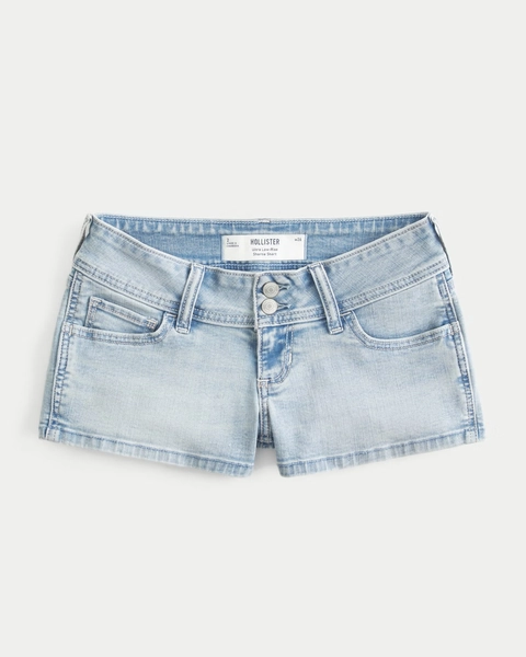 Ultra Low-Rise Light Wash Denim Shortie Shorts