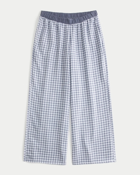 Contrast Waist Baggy Flannel Pants