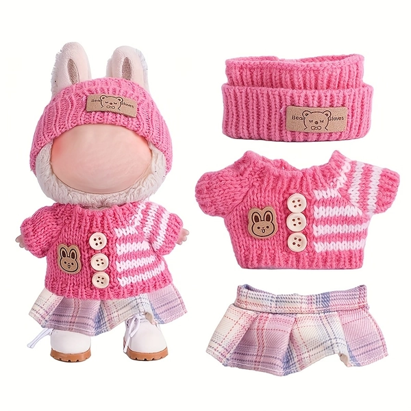 3pcs Fashion Doll Clothing Set designed for 6.7-inch/6.69inch dolls. Handcrafted mini doll fashion wear, including a pink hat, top and skirt, compatible with 1st, 2nd and 3rd generation dolls.Perfect display accessory for collectors and kids; a cute
