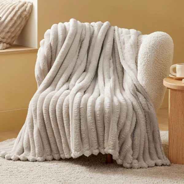 Bedsure Throw Fleece Blanket for Couch, Super Soft Cozy Cute Small Fleece Throws for Girls, Linen, 50x60 inches, Wider Striped Design