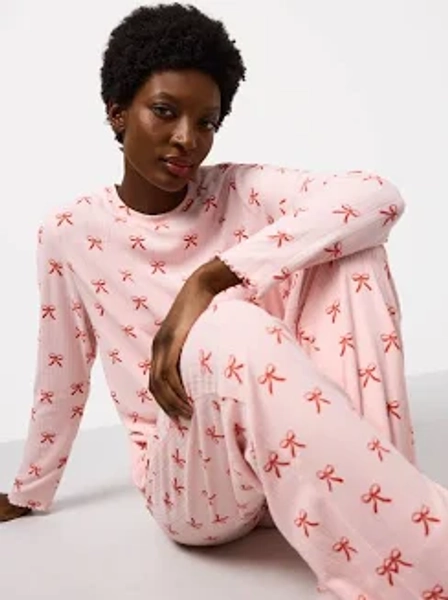 TU Clothing by Sainsbury's Pink Bow Printed Pointelle Pyjamas