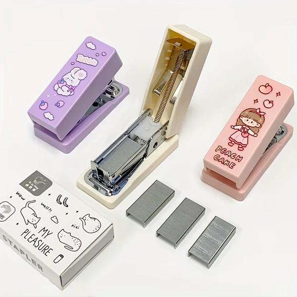2pcs/set of Kawaii stapler with 400 staples, portable mini cute stapler, staples, student supplies, office accessories - AliExpress 21