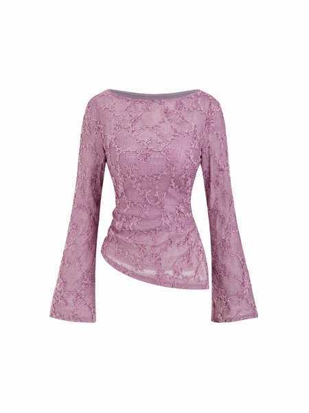 Boat Neck Lace Floral Asymmetrical Hem Split Top With Cami Top