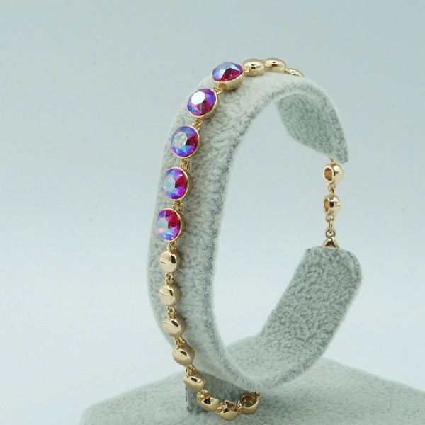 18ct Gold-Plated Pink Crystal Bracelet 17-20 cm Non Allergic Jewellery