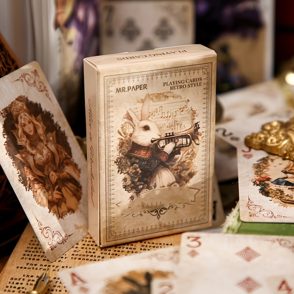 [Vintage Playing Cards] A Box of 55 Playing Cards Featuring Vintage-Style Designs with Rabbits, Owls, And Animal Characters, Perfect for DIY Journaling And Decoration