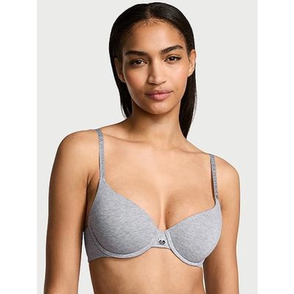 The T-shirt Cotton Logo Hardware Lightly Lined Demi Bra, Grey, 38Dd - Women's Bras - Victoria's Secret