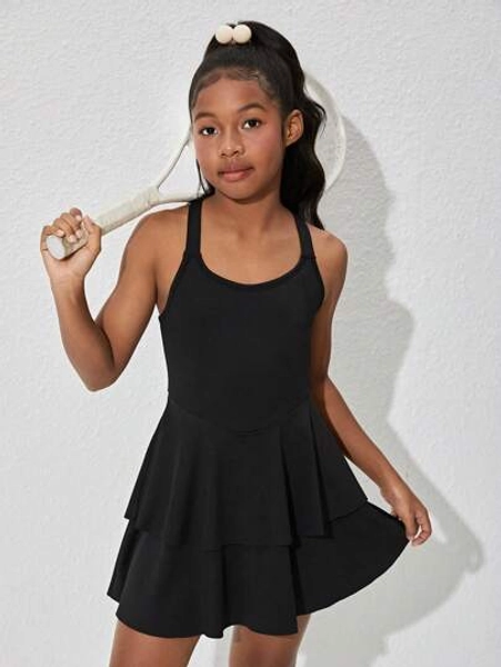 SHEIN Tween Girls' Active Anti-Chafing Shorts Integral Dress Sportswear