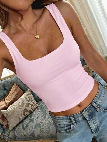 Women's Y2K Sexy Solid Color Camisole, Versatile For Commuting In Summer Casual Pink - Size S