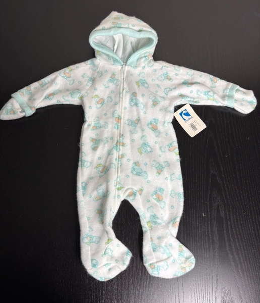Vintage 80s CARTERS Baby Small (to 20 Lbs) Fleece One-Piece Snowsuit Teddy Bear