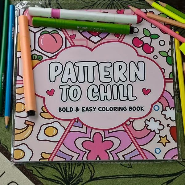 Zw Piece Set Adult Coloring Book with 24 Single-Sided Pages - Bold And Easy Designs Featuring Hearts, Flowers, Fruits, Geometric And Abstract Patterns - Perfect Gift for Easter, Halloween, Mother'S Day