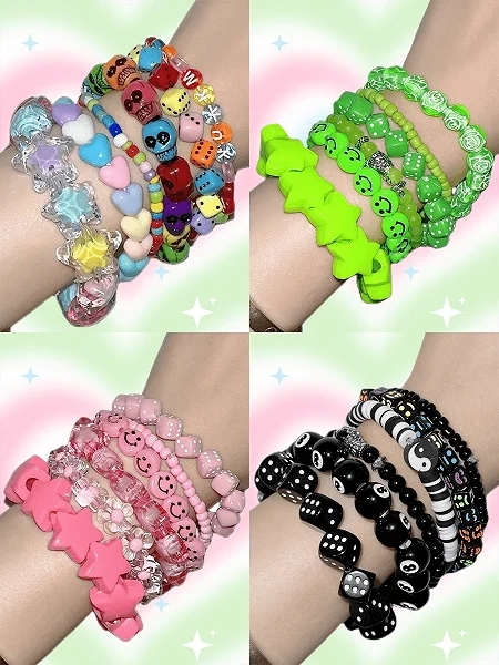 [£5.90]Y2K Candy Color 6 Beaded Bracelets Set 8 Options