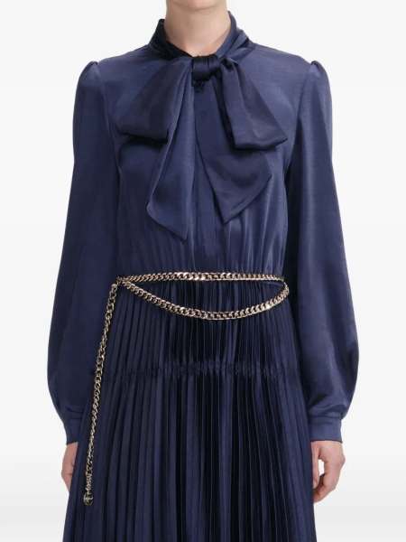 Self-Portrait bow-embellishment pleated maxi dress | XS