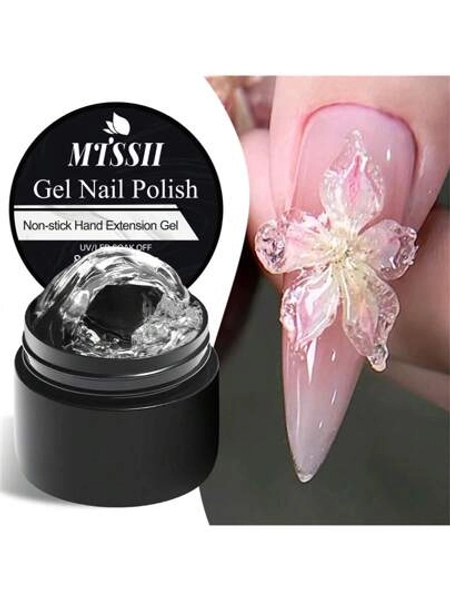 Mtssii 8ML Clear Non Stick Hand Extension Gel Nail Polish For 3D Shaping Nail Art Solid Milky Jelly Hard Gel For Fake Nail Carving Flower Nail Art Acrylic Gel Varnish Rhinestone Glue Gel Easy To Operate Manicure For Home And Slaon