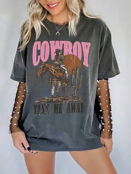 INAWLY Country Music Shirt, 90s Country Shirts, Western Pattern T-Shirts, Country Music Concert Shirts, Cute Western Style T-Shirts For Women