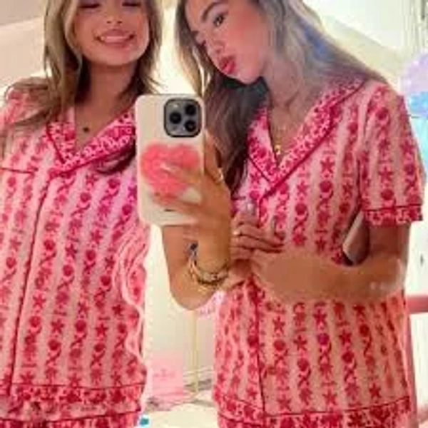 Pink Palm Puff Pajamas New with Tags