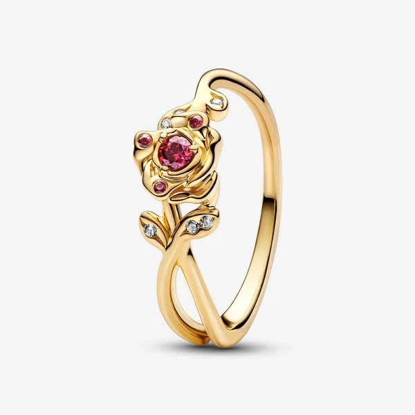 Pandora Women's Gold-Plated Disney Beauty and the Beast Rose Ring
