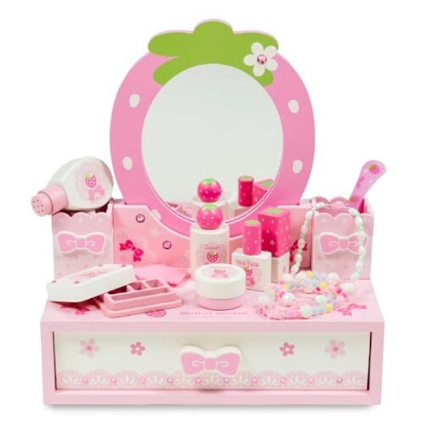 Mother garden  Cutie Strawberry Dresser 10 small items Wooden Pretend Set