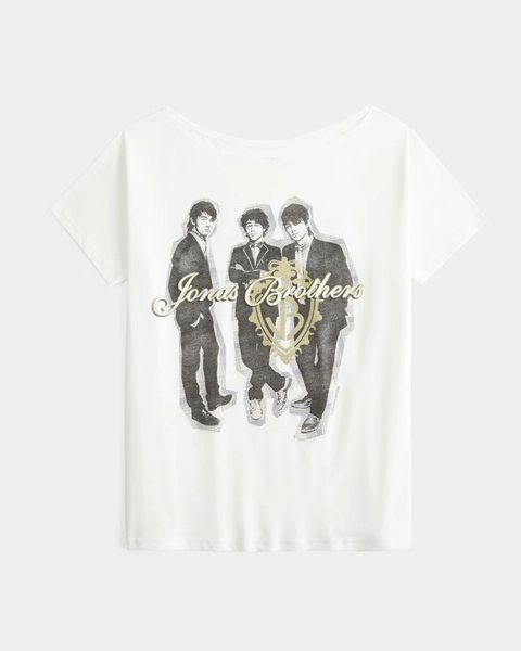 Off-the-Shoulder Jonas Brothers Graphic Tee