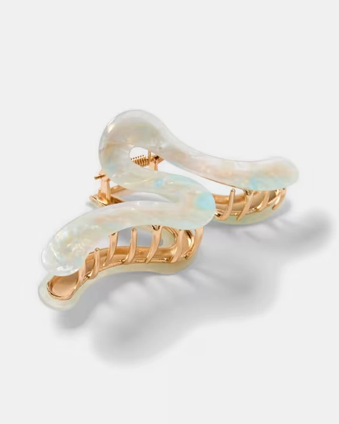 White Swirl Metal Resin Claw Hair Clip