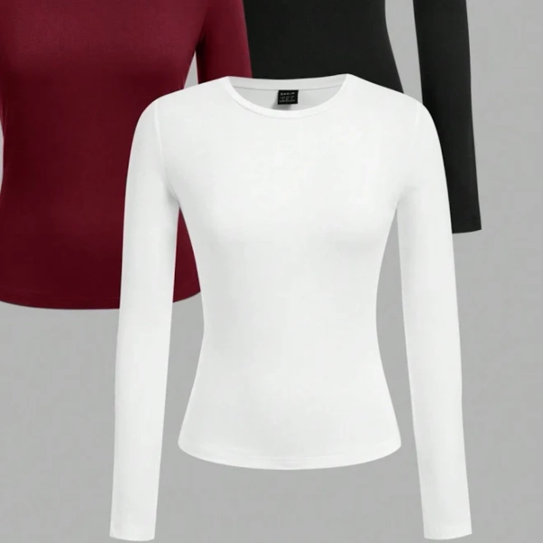 SHEIN Women's Trendy Slim Fit Long Sleeve Square Neck Knitted T-Shirt Set