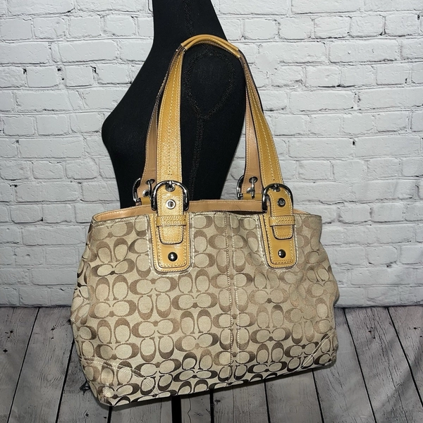 Vintage Y2K Coach Signature Coated Canvas Large Shoulder Bag (Model F13118)